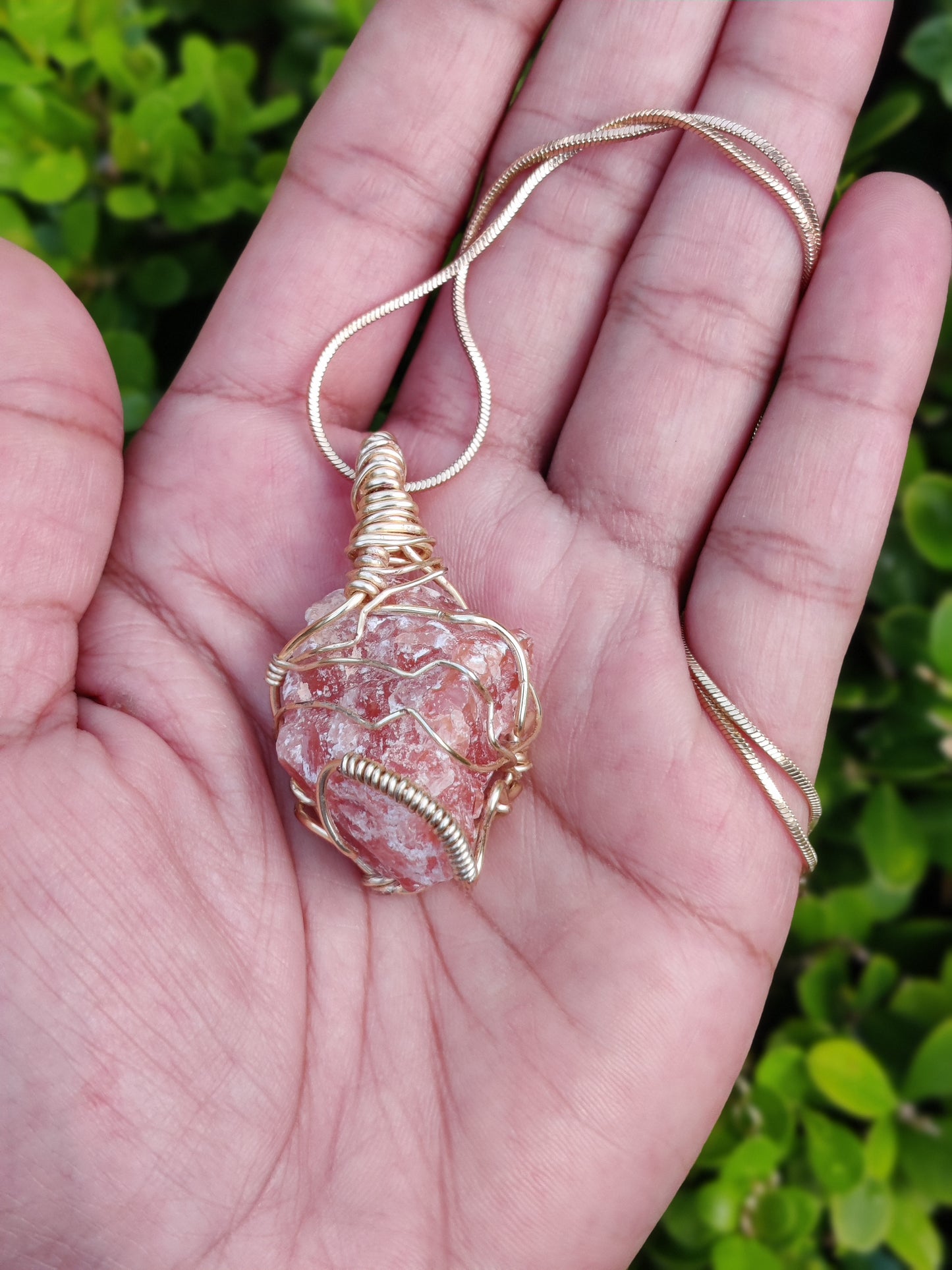 Red Calcite Crystal Pendant w/ chain
