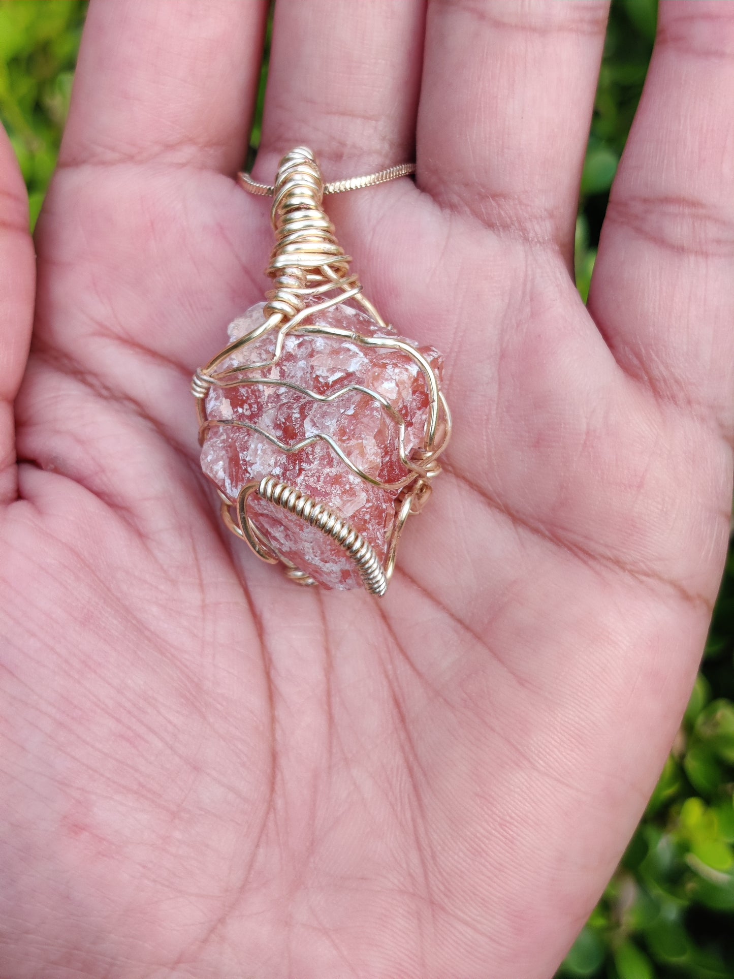Red Calcite Crystal Pendant w/ chain