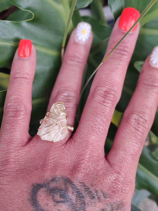 Strawberry Calcite Crystal Ring