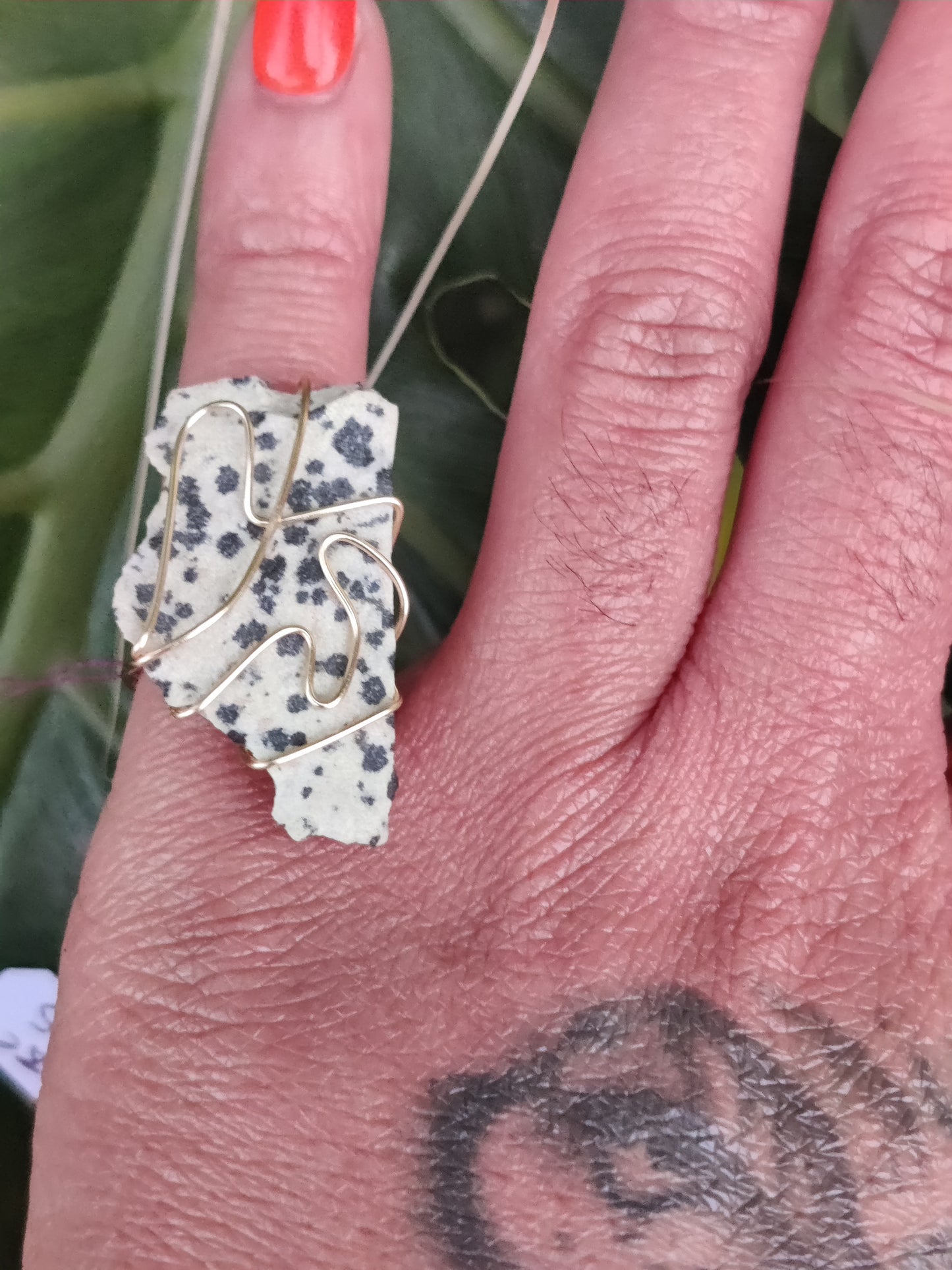 Dalmatian Jasper Crystal Ring