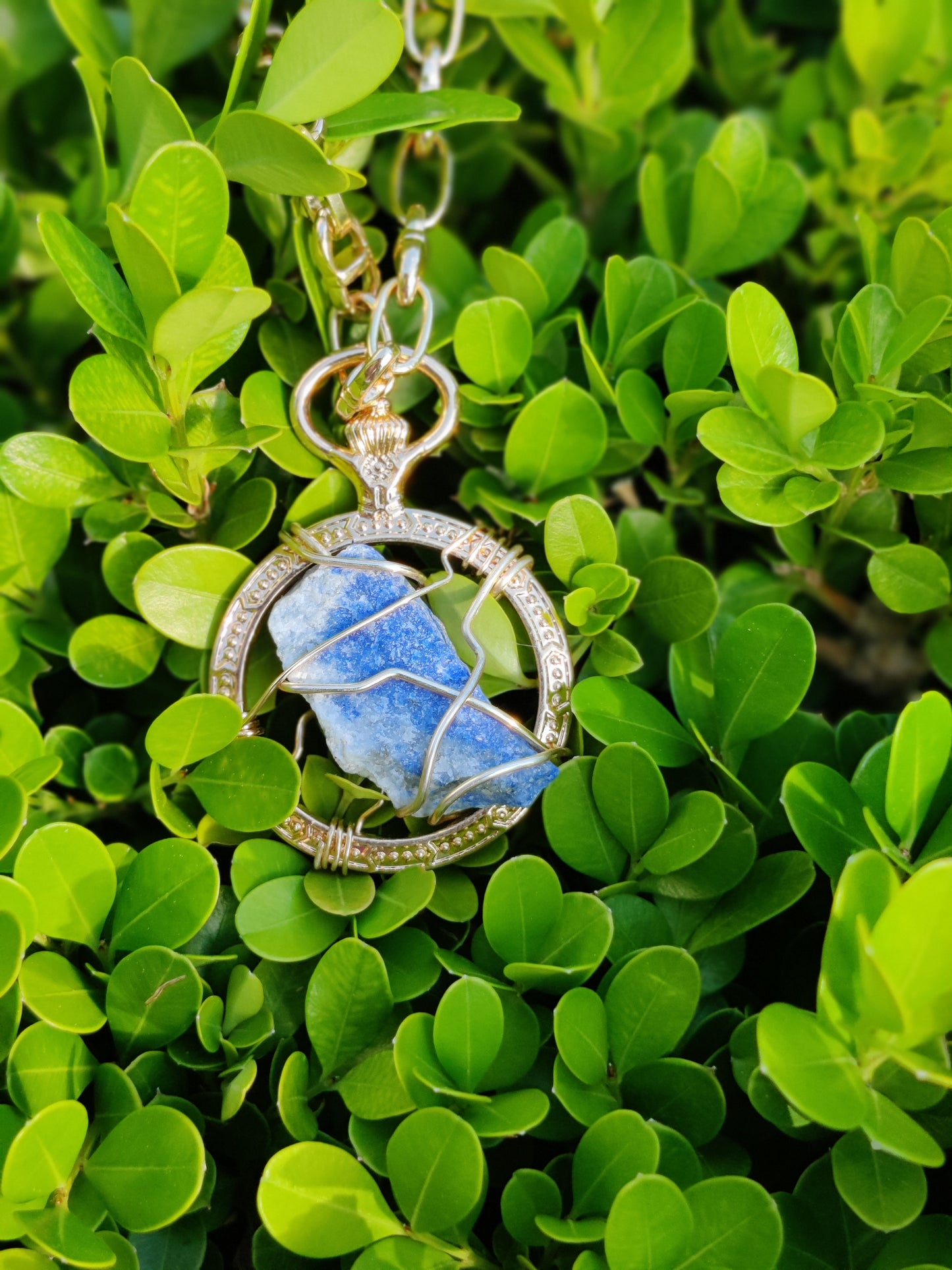 Sodalite Pendant |Wire Wrapped Crystal Charm & chain
